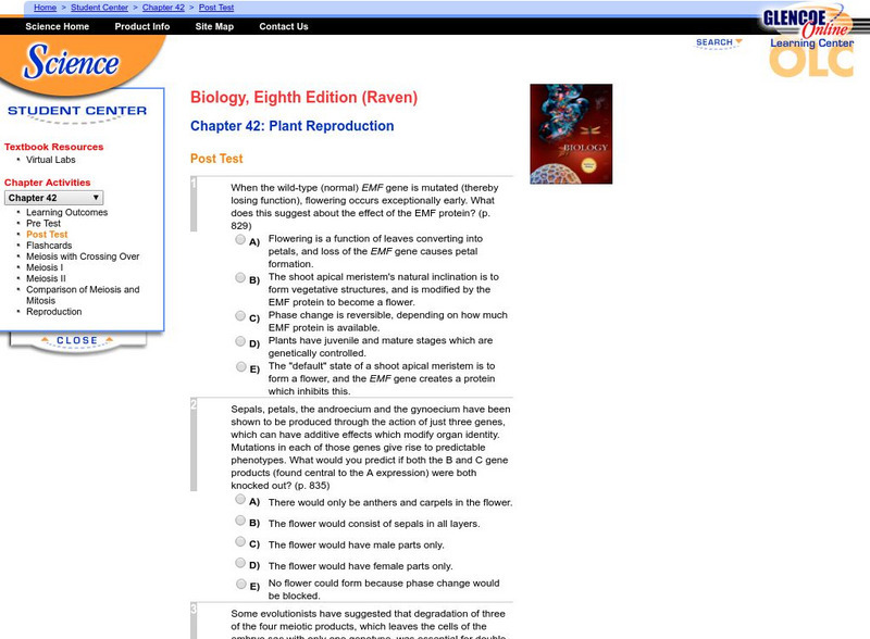 Glencoe: Biology:plant Reproduction Post Test Unknown Type Glencoe: Biology:plant Reproduction Post Test Unknown Type