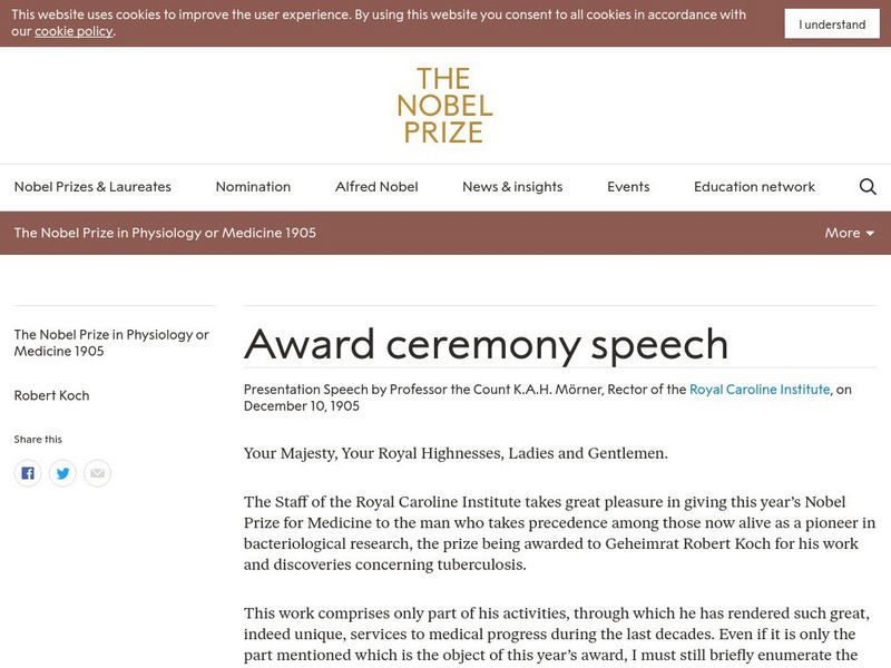 The Nobel Prize: Nobel Prize in Physiology or Medicine 1905 Presentation Speech Primary The Nobel Prize: Nobel Prize in Physiology or Medicine 1905 Presentation Speech Primary