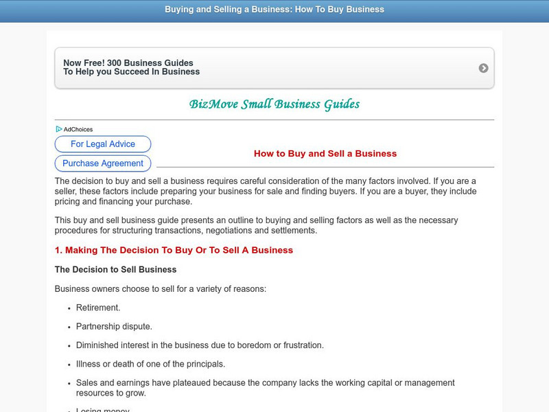 Biz Move: How to Buy or Sell a Business: An Overview Article Biz Move: How to Buy or Sell a Business: An Overview Article