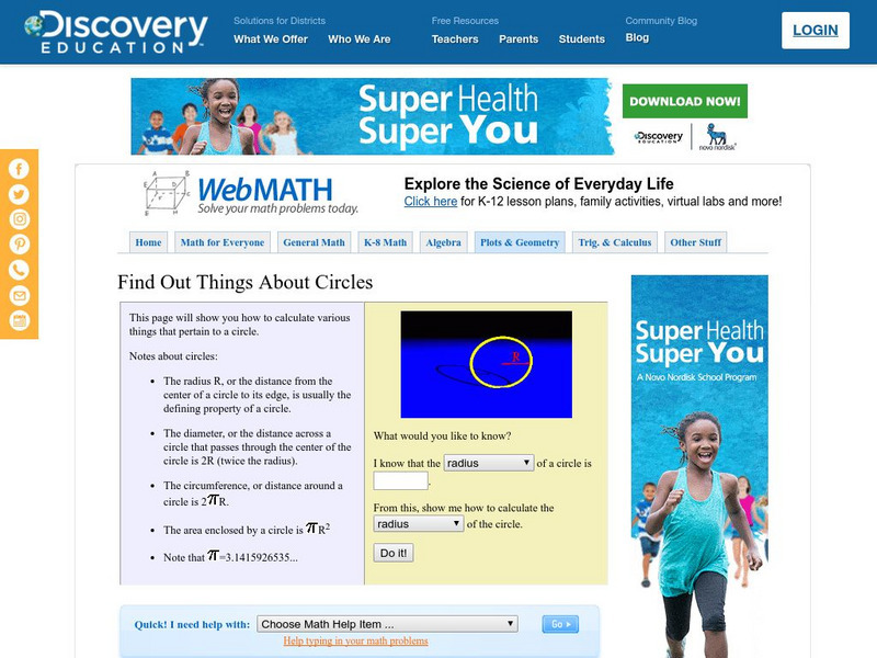 Discovery Education: Web Math: Find Out Things About Circles Activity Discovery Education: Web Math: Find Out Things About Circles Activity