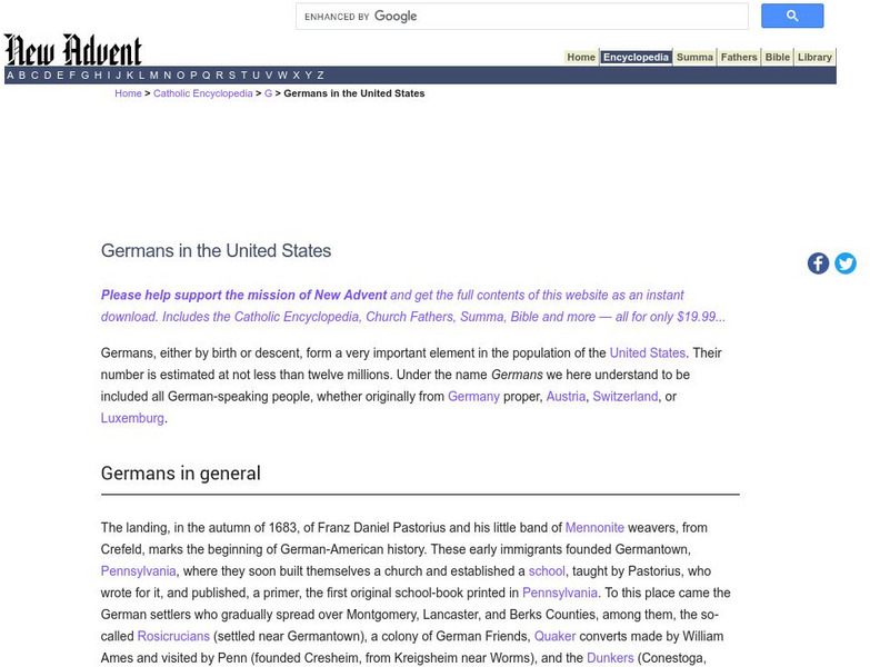 Catholic Encyclopedia: Germans in the United States Handout Catholic Encyclopedia: Germans in the United States Handout