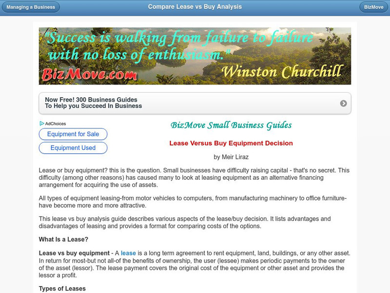 Biz Move: The Lease Versus Buy Equipment Decision Handout Biz Move: The Lease Versus Buy Equipment Decision Handout