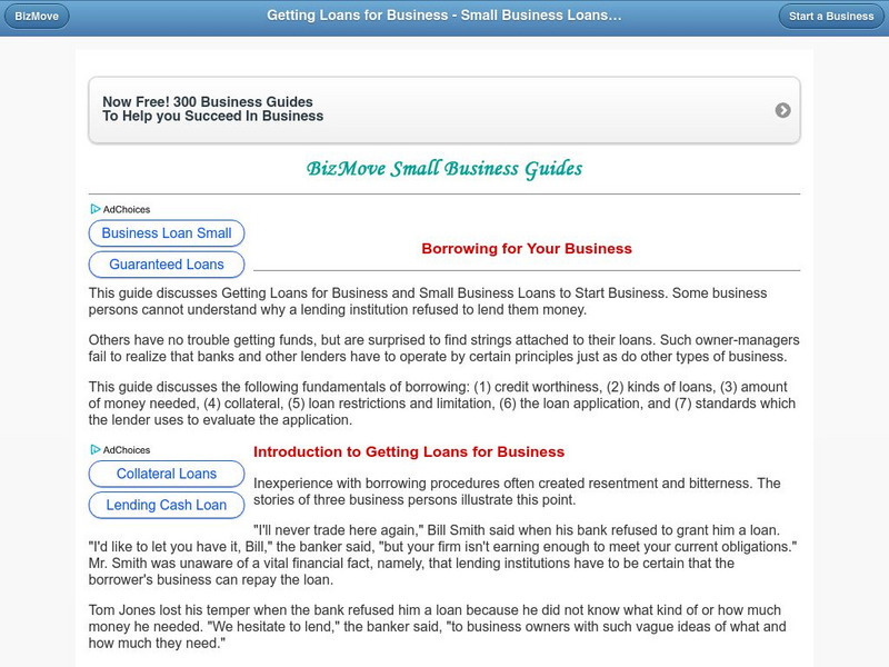 Biz Move: Borrowing for Your Business Handout Biz Move: Borrowing for Your Business Handout