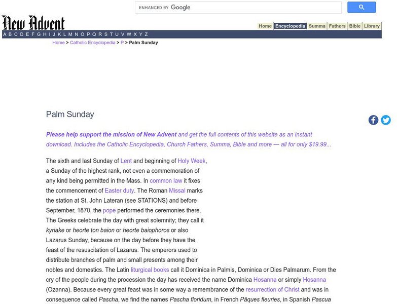 Catholic Encyclopedia: Palm Sunday Handout Catholic Encyclopedia: Palm Sunday Handout