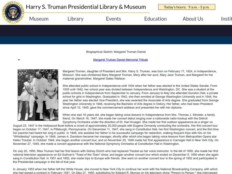 Truman Museum & Library: Margaret's Biography Website
