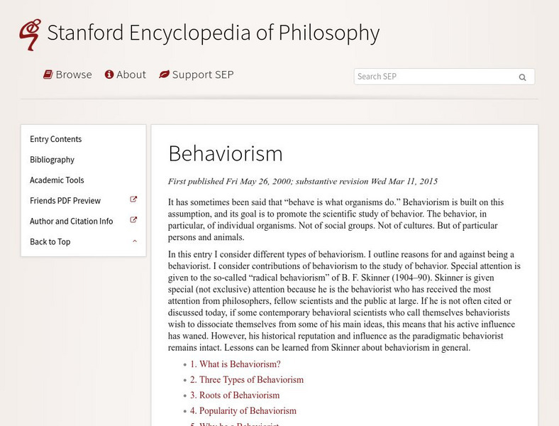 Stanford Encyclopedia of Philosophy: Behaviorism Handout