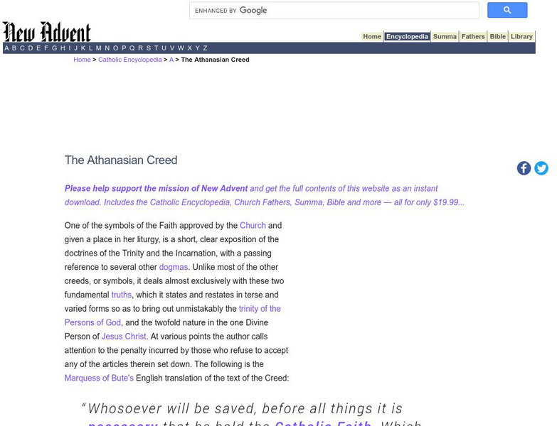 Catholic Encyclopedia: The Anthanasian Creed Handout