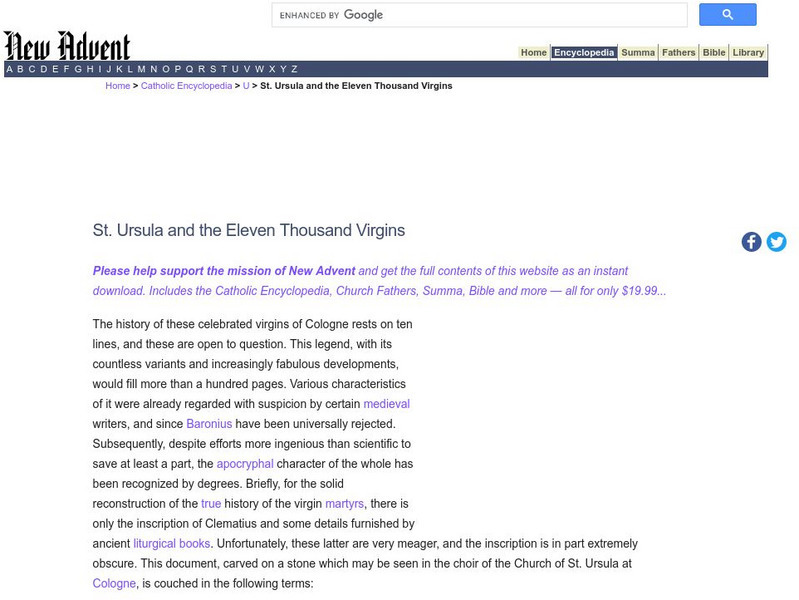 Catholic Encyclopedia: St. Ursula and the 11,000 Virgins Handout