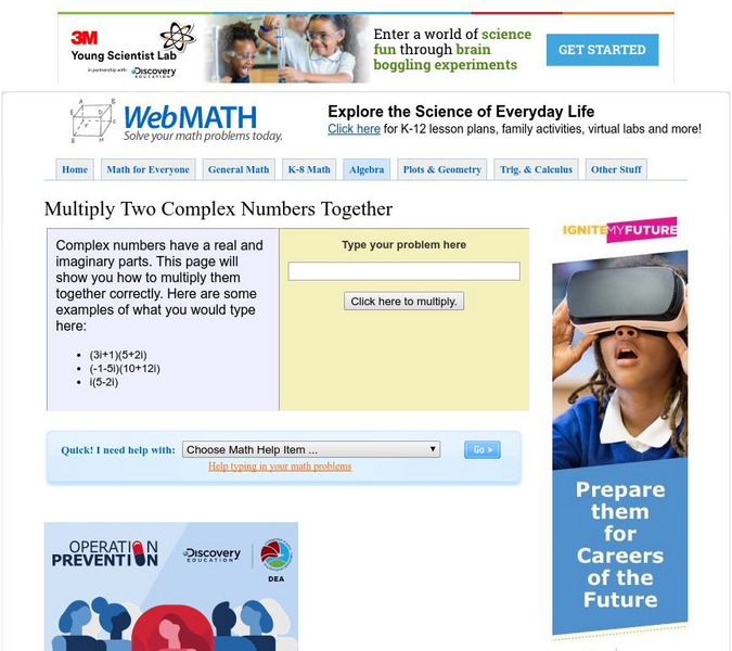 Discovery Education: Web Math: Multiplying Complex Numbers Activity Discovery Education: Web Math: Multiplying Complex Numbers Activity