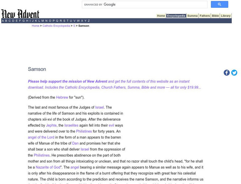 Catholic Encyclopedia: Samson Handout