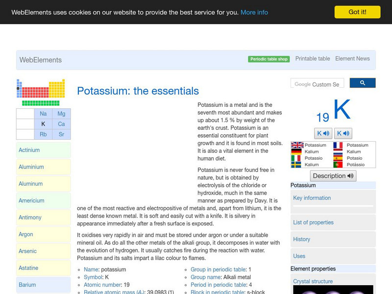 Web Elements Periodic Table: Potassium Handout Web Elements Periodic Table: Potassium Handout