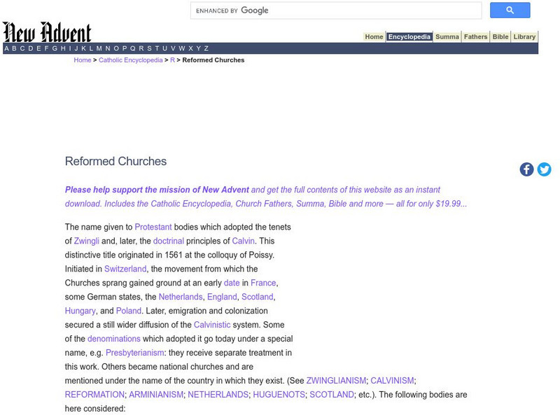 Catholic Encyclopedia: Dutch Reformed Church Handout Catholic Encyclopedia: Dutch Reformed Church Handout