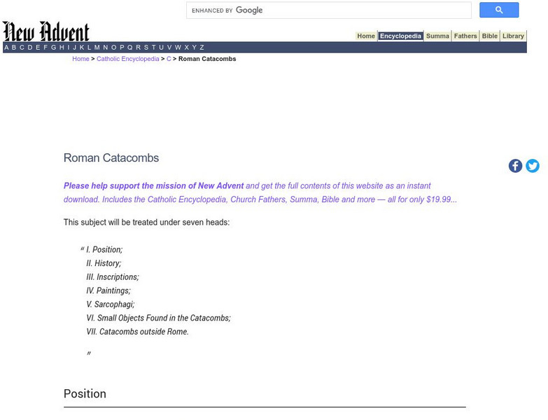 Catholic Encyclopedia: Roman Catacombs Handout Catholic Encyclopedia: Roman Catacombs Handout