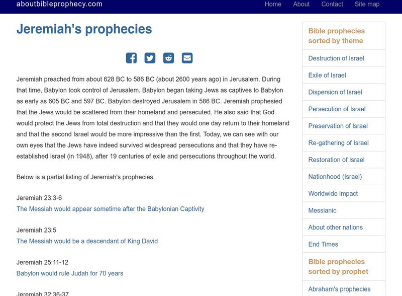 About Bible Prophecy: Jeremiah's Prophecies Handout About Bible Prophecy: Jeremiah's Prophecies Handout