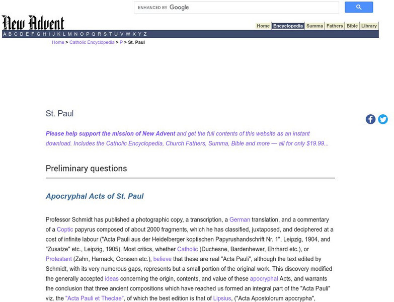 Catholic Encyclopedia: St. Paul Handout Catholic Encyclopedia: St. Paul Handout