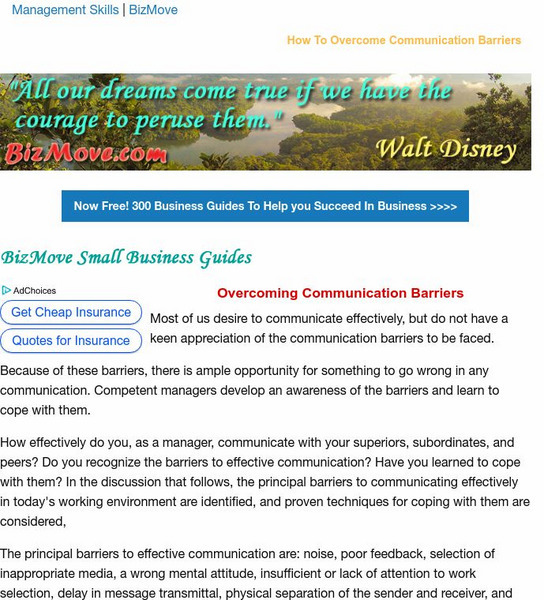 Biz Move: Overcoming Communication Barriers How to Overcome Noise in Communication Handout Biz Move: Overcoming Communication Barriers How to Overcome Noise in Communication Handout