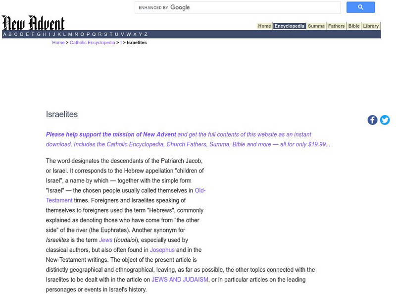 Catholic Encyclopedia: Israelites Handout Catholic Encyclopedia: Israelites Handout