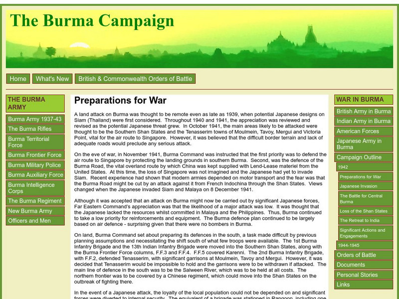 The Burma Campaign: Preparations for War Website The Burma Campaign: Preparations for War Website