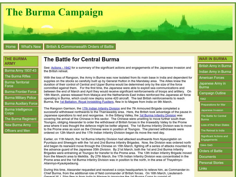 The Burma Campaign: The Battle for Central Burma Website The Burma Campaign: The Battle for Central Burma Website