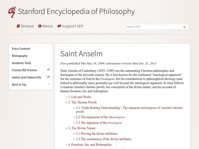 Saint Anselm: The Theistic Proofs Handout Saint Anselm: The Theistic Proofs Handout