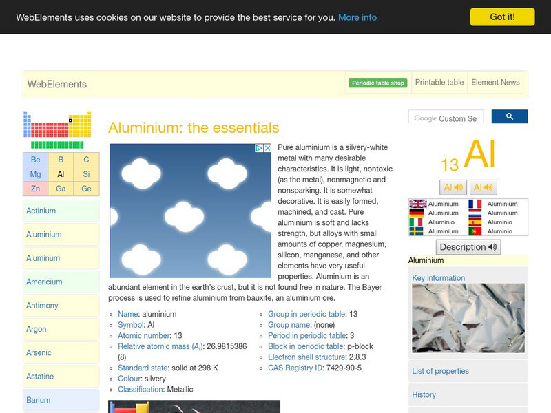 Web Elements Periodic Table: Aluminum (Al) Handout Web Elements Periodic Table: Aluminum (Al) Handout