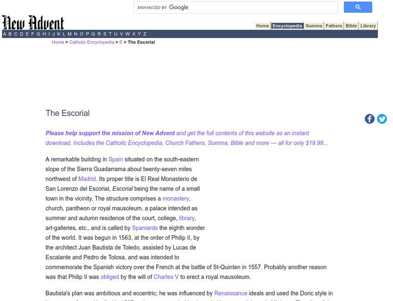 Catholic Encyclopedia: The Escorial Handout