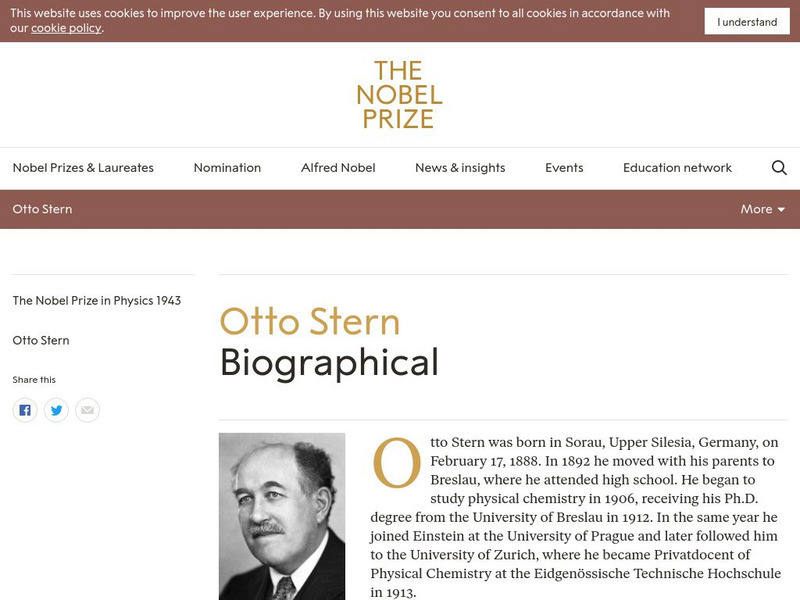The Nobel Prize: Otto Stern Biographical Handout The Nobel Prize: Otto Stern Biographical Handout