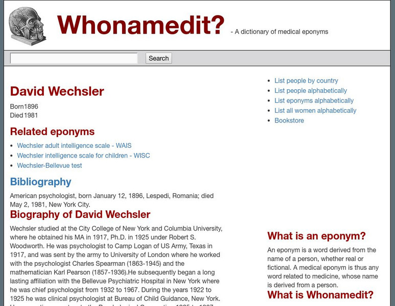 Who Named It?: David Wechsler Handout Who Named It?: David Wechsler Handout