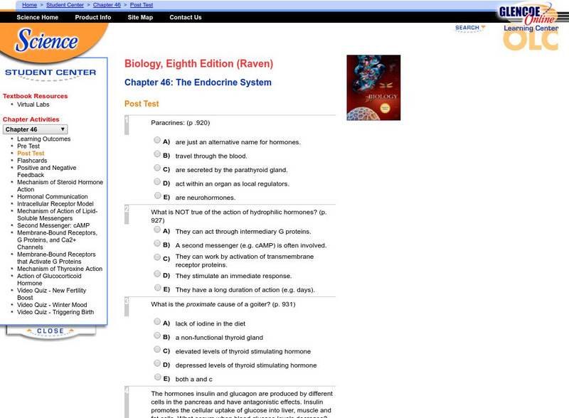 Glencoe: Biology: The Endocrine System Posttest Unknown Type Glencoe: Biology: The Endocrine System Posttest Unknown Type