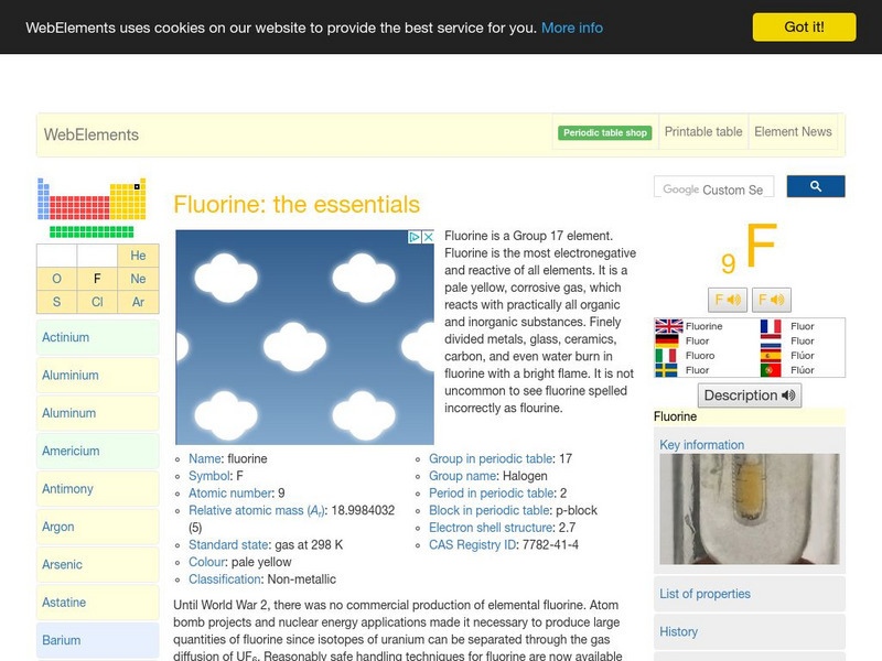 Web Elements Periodic Table: Fluorine Handout Web Elements Periodic Table: Fluorine Handout