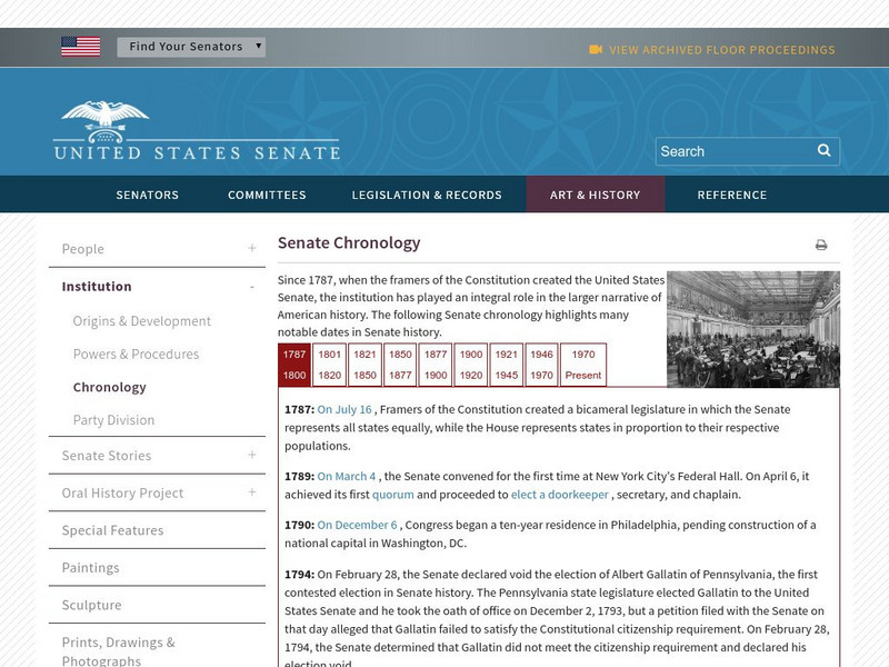 United States Senate: Senate Chronology Activity United States Senate: Senate Chronology Activity