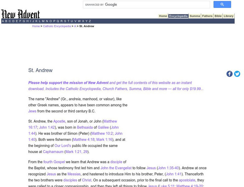 Catholic Encyclopedia: St. Andrew Handout