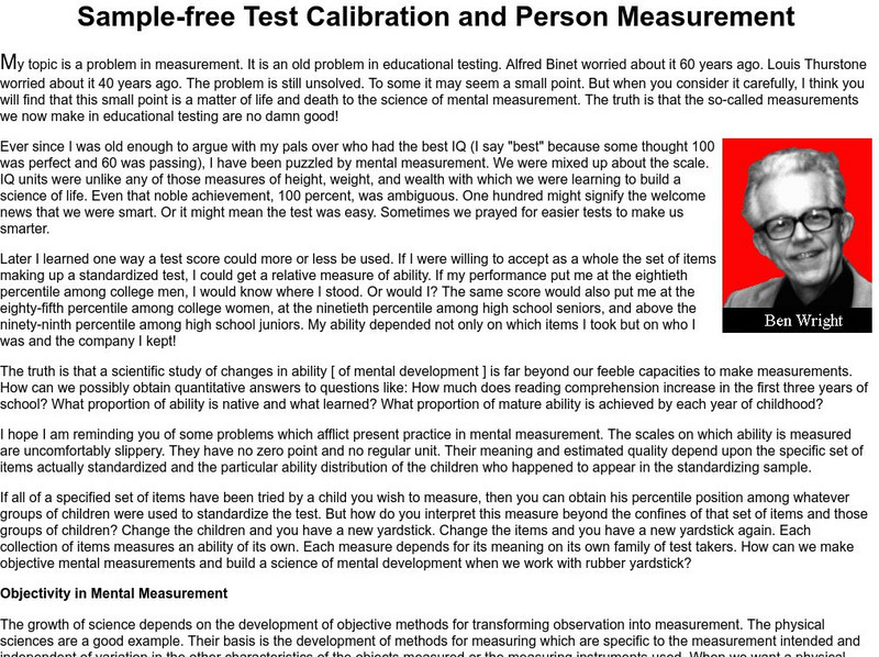 Iom: Sample Free Test Calibration and Person Measurement Article Iom: Sample Free Test Calibration and Person Measurement Article