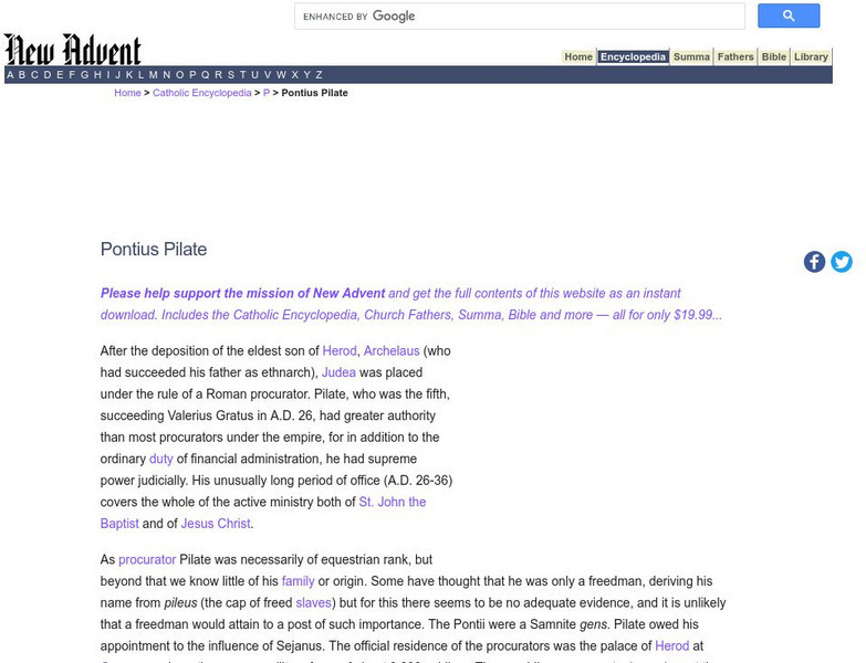 Catholic Encyclopedia: Pontius Pilate Handout