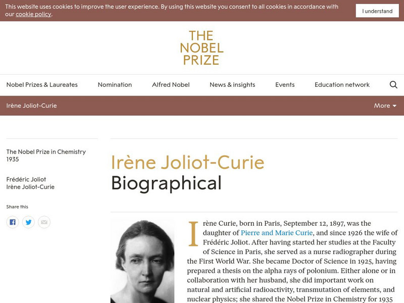 The Nobel Prize: Irene Joliot Curie Biographical Handout The Nobel Prize: Irene Joliot Curie Biographical Handout