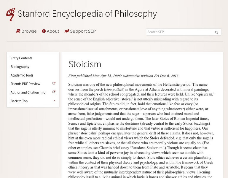 Stanford Encyclopedia of Philosophy: Physical Theories of Stoicism Handout Stanford Encyclopedia of Philosophy: Physical Theories of Stoicism Handout
