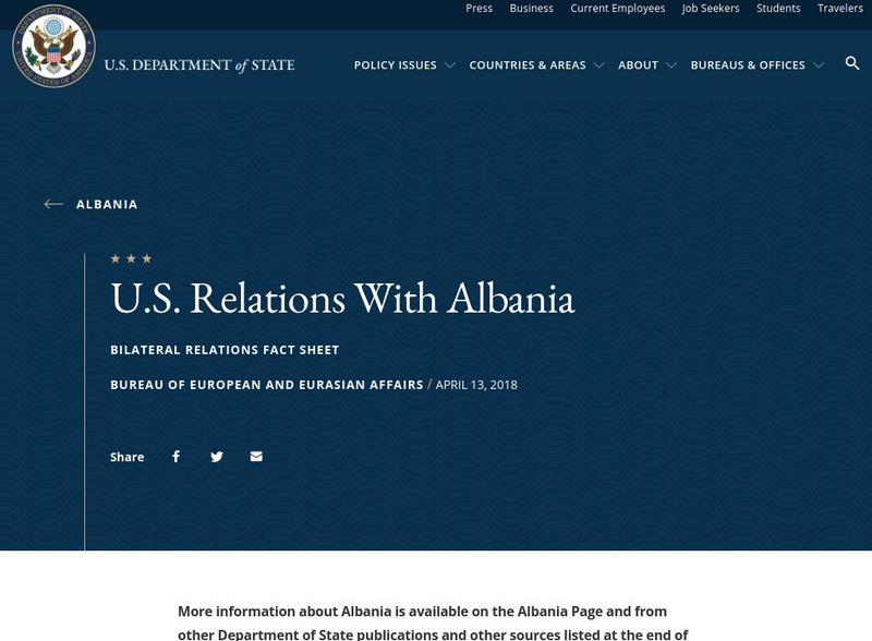 U.s. Dept. Of State: u.s. Relations With Albania Handout U.s. Dept. Of State: u.s. Relations With Albania Handout