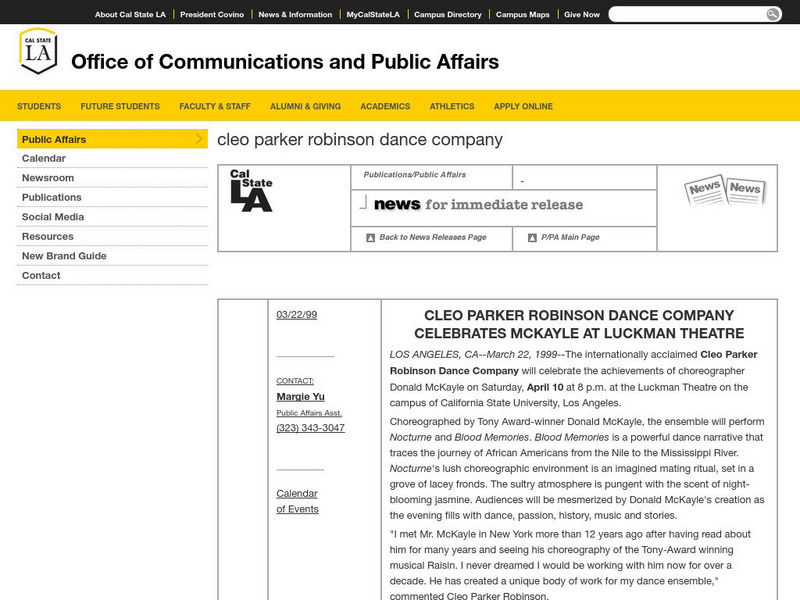 California State Univ: Parker Robinson Dance Company Article California State Univ: Parker Robinson Dance Company Article