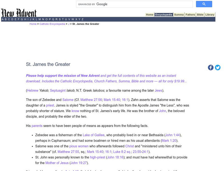 Catholic Encyclopedia: St. James the Greater Handout Catholic Encyclopedia: St. James the Greater Handout