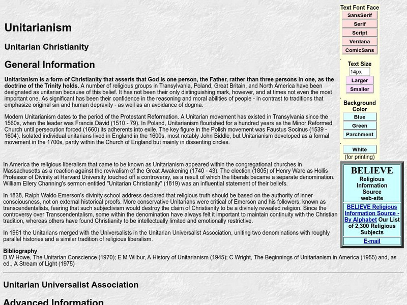 Believe: Unitarianism Handout