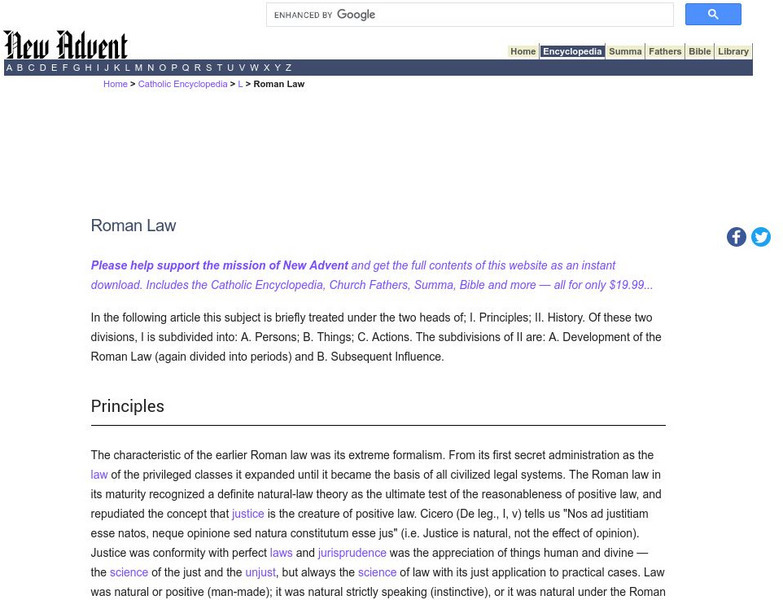 Catholic Encyclopedia: Roman Law Handout Catholic Encyclopedia: Roman Law Handout