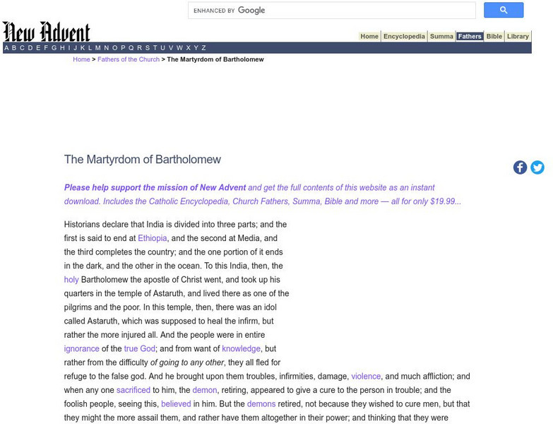 Catholic Encyclopedia: The Martyrdom of Bartholomew Handout