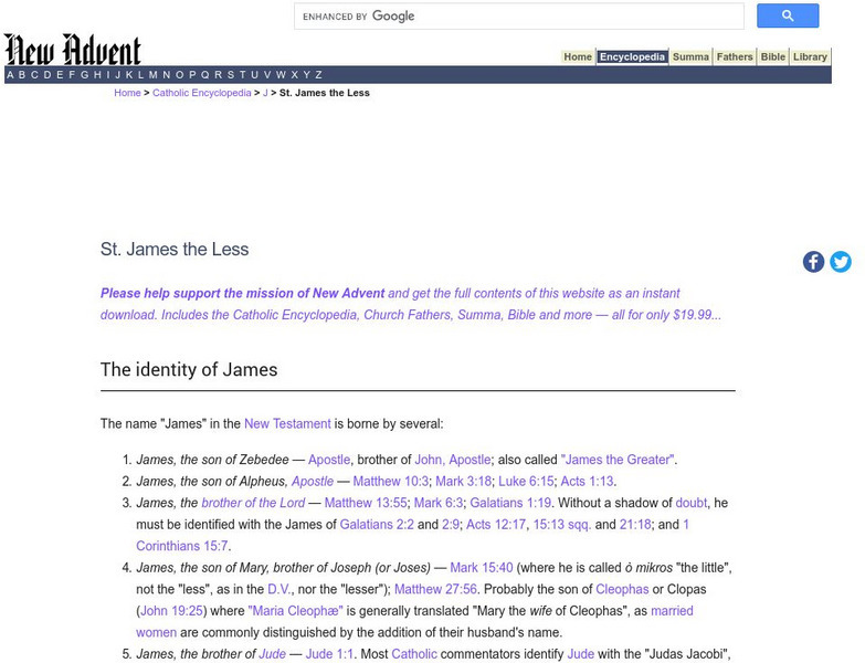 Catholic Encyclopedia: St. James the Less Handout