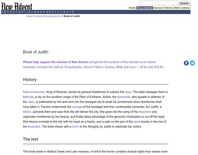 Catholic Encyclopedia: Book of Judith Handout Catholic Encyclopedia: Book of Judith Handout