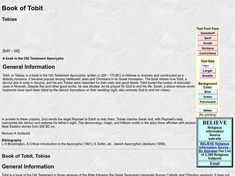 Believe: Book of Tobit Website