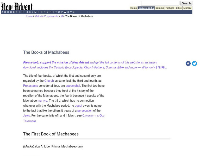 Catholic Encyclopedia: The Books of Machabees Handout