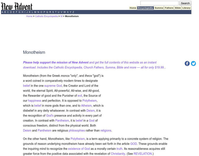 Catholic Encyclopedia: Monotheism Handout Catholic Encyclopedia: Monotheism Handout