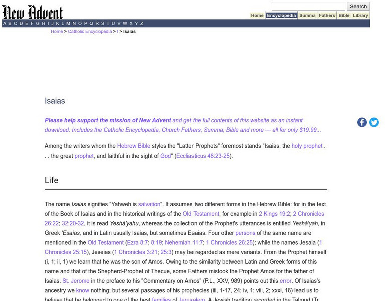 Catholic Encyclopedia: Isais (Isaiah) Handout Catholic Encyclopedia: Isais (Isaiah) Handout