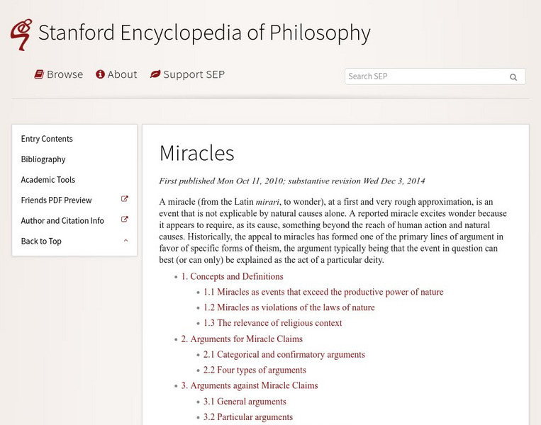 Stanford Encyclopedia of Philosophy: Miracles Handout Stanford Encyclopedia of Philosophy: Miracles Handout