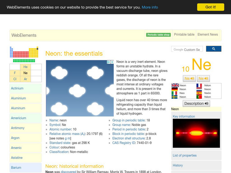 Web Elements Periodic Table: Neon Handout Web Elements Periodic Table: Neon Handout